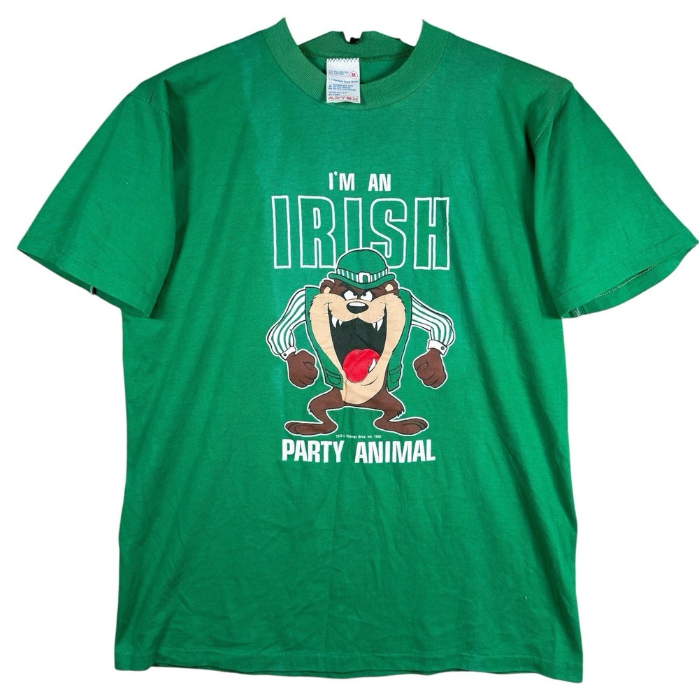 Vintage Looney Tunes TAZ Shirt Men‎ Medium Green St. Patrick's Day Single Stitch